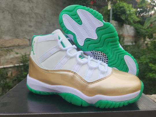 Cheap Air Jordan 11 White Golden Green Men's Basketball Shoes-93